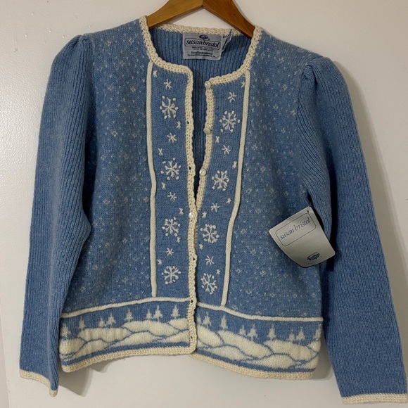 Susan Bristol Sweaters - NWT Winter Wool Blue Embroidered Cardigan